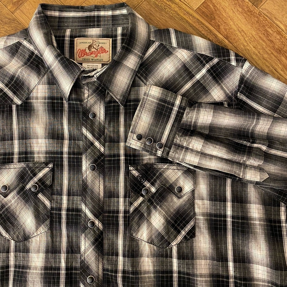 Vintage Wrangler Pearl Snap Mens XL 100% Cotton Plaid Button Down Long Sleeve